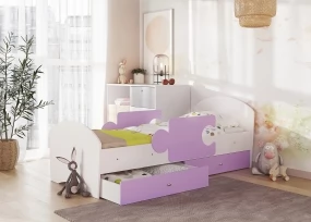 Детская кровать Мозаика, белый +ирис ( с бортиками и ящиками)