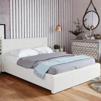 Кровать Лаура (латы) Экокожа, 160х200, Nice White, Nice White