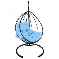 Подвесное кресло M-GROUP капля без ротанга чёрное, голубая подушка