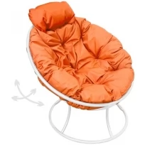 Кресло M-GROUP папасан пружинка мини без ротанга белое, оранжевая подушка