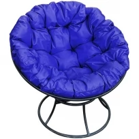 Кресло M-GROUP папасан без ротанга чёрное, синяя подушка