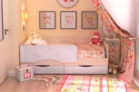 Кровать "Алиса" (Розовый металлик, МДФ, Дуб Белфорт, 80х140 мм, девочка)