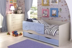 Кровать "Алиса" (Голубой металлик, МДФ, Дуб Белфорт, 80х160 мм, мальчик)